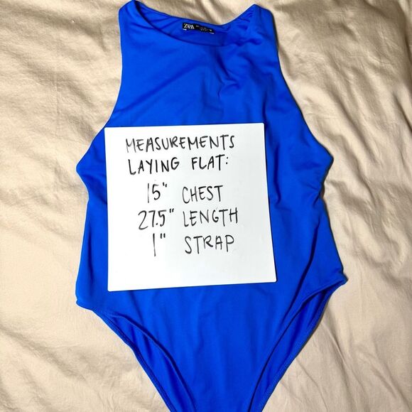 Zara Women’s Size Large Royal Blue Halter Neck Seamless Snap Closure Bodysuit - Picture 9 of 10